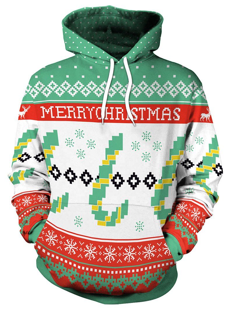 

Christmas Letter Print Long Sleeve Hoodie, Green