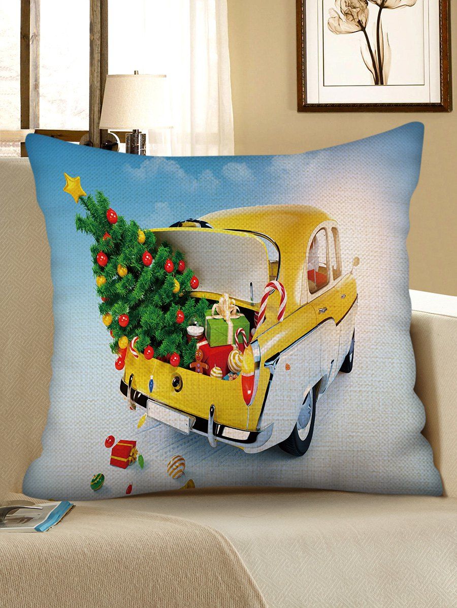 

Christmas Tree Car Pattern Decorative Sofa Linen Pillowcase, Multi