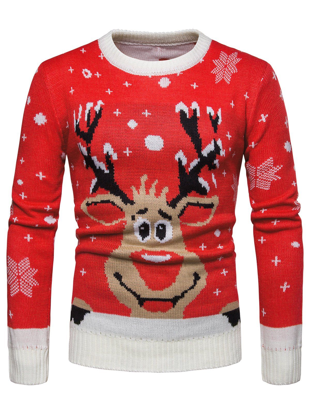 

Christmas Reindeer Print Pullover Sweater, Lava red