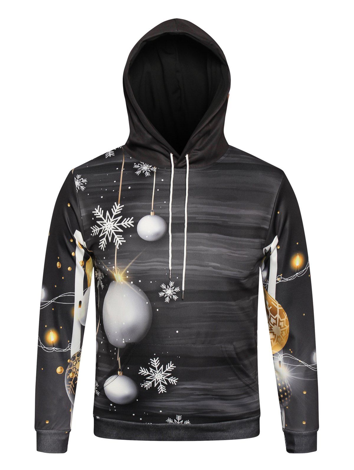 

Christmas Ball Snowflake Print Pullover Hoodie, Black