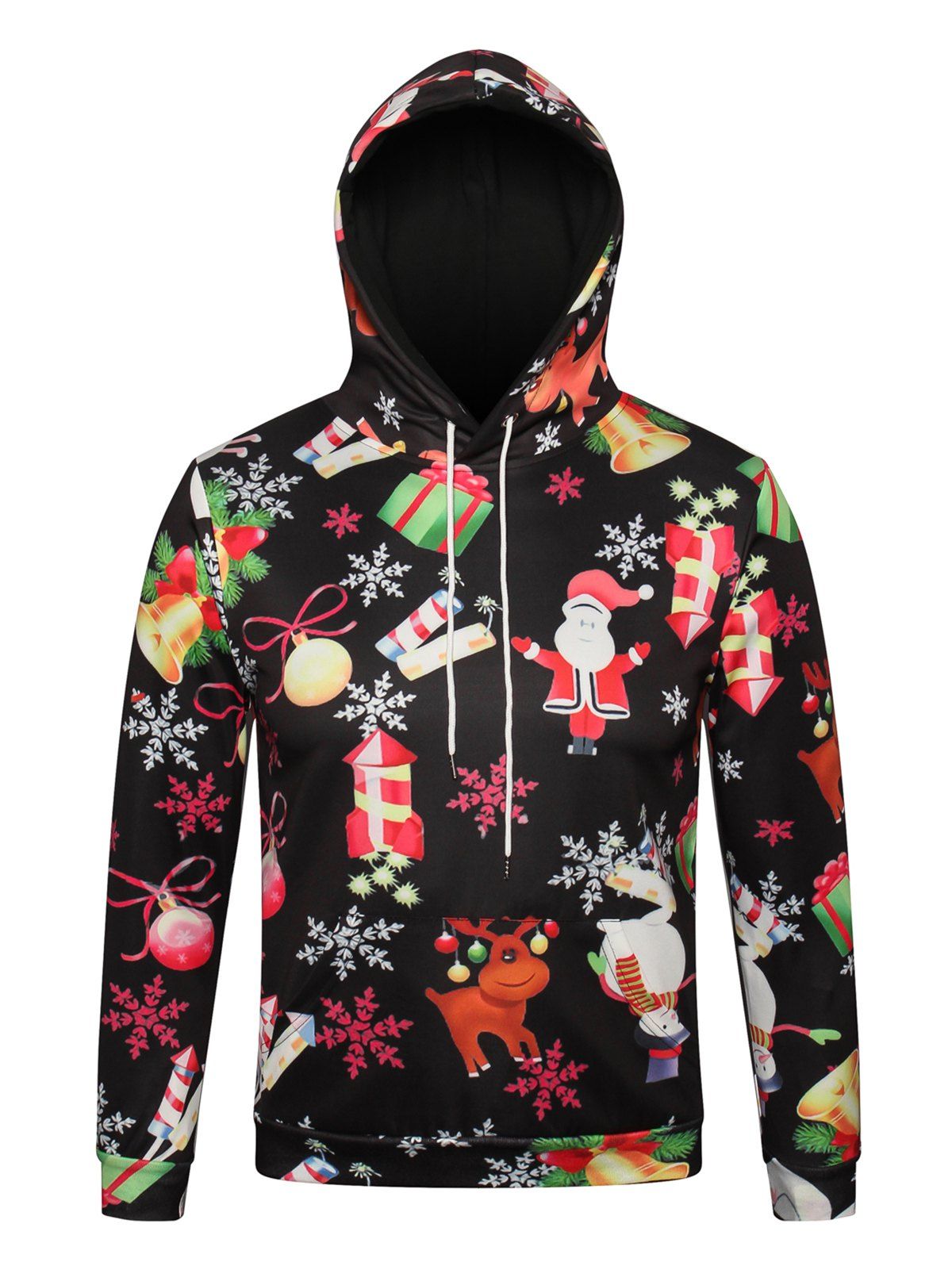 

Christmas Theme Printed Pullover Hoodie, Black