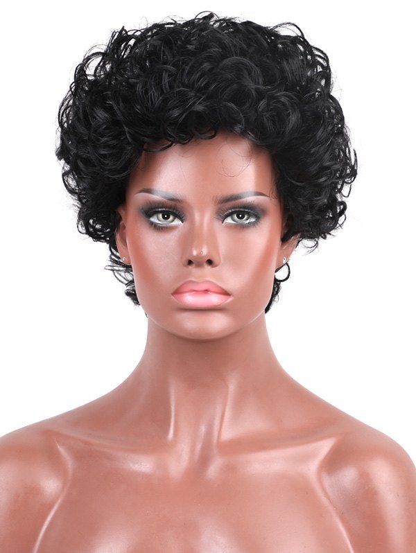 

Short Capless Fluffy Curly Human Hair Wig, Black