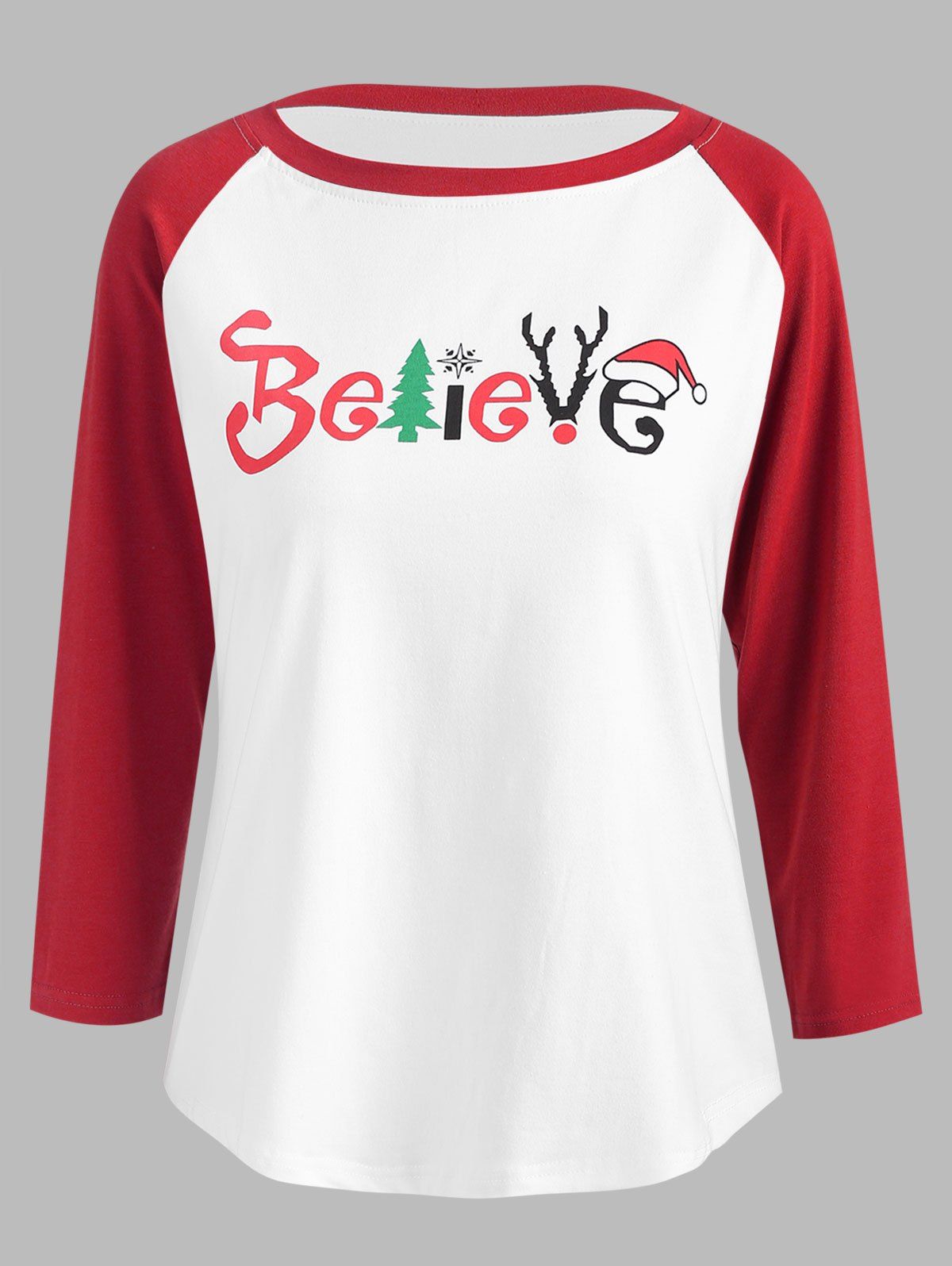 

Christmas Believe Print Baseball Tee, White