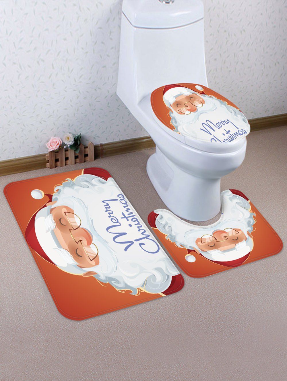 

Christmas Santa Decoration 3 Pcs Toilet Mat Set, Multi