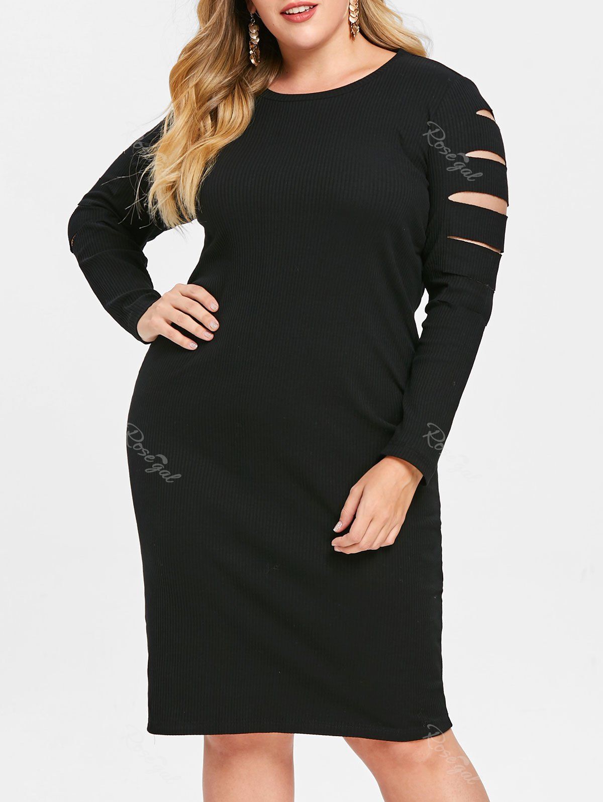 

Plus Size Lattice Bodycon Dress, Black