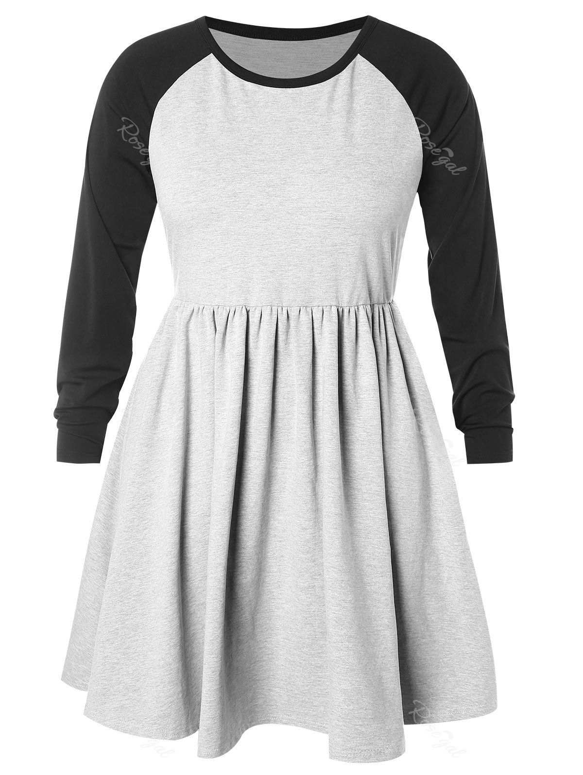 

Plus Size Raglan Sleeve Color Block Pleated Dress, Multi