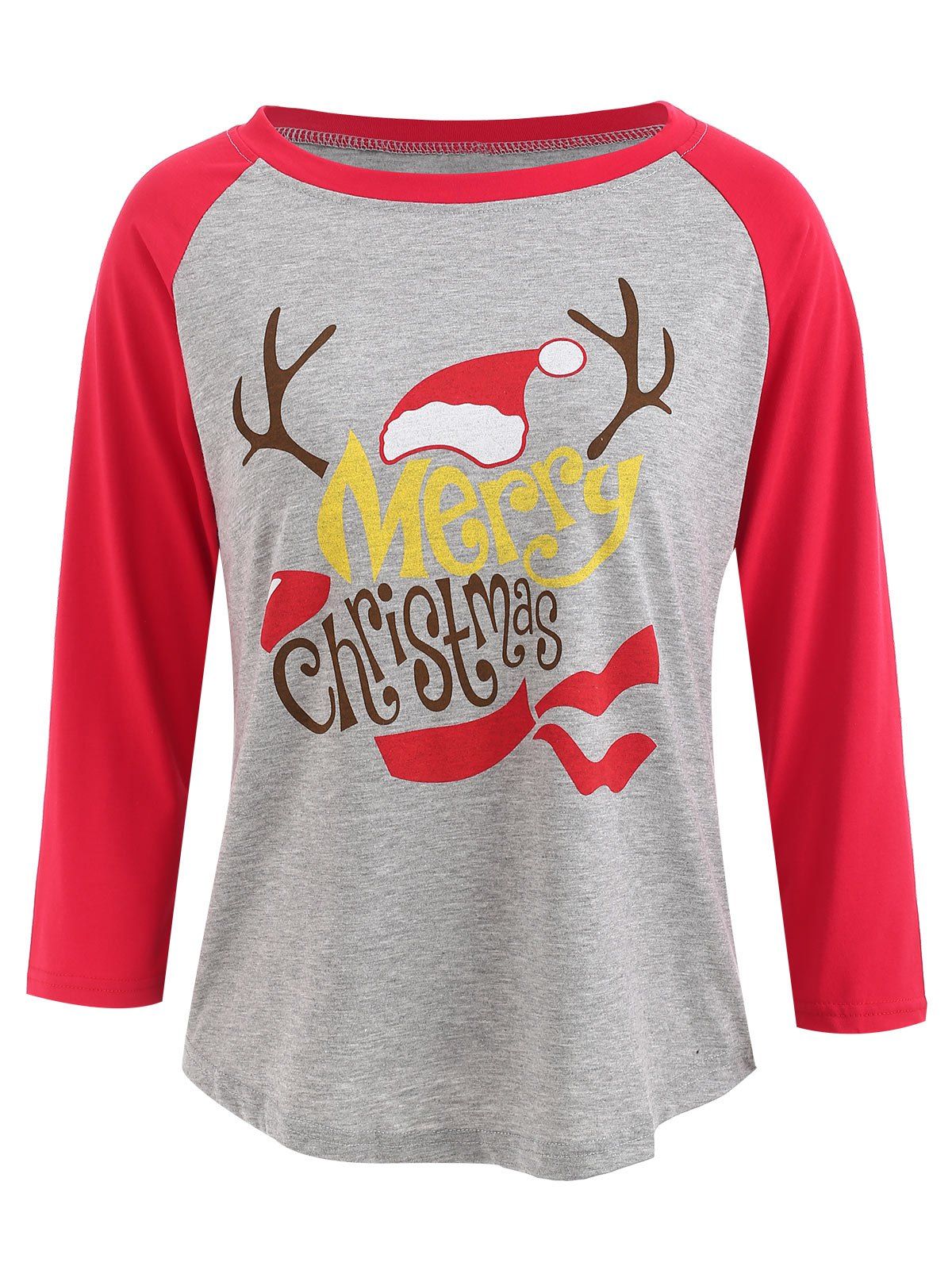 

Raglan Sleeve Christmas Graphic Print Baseball T-shirt, Light gray
