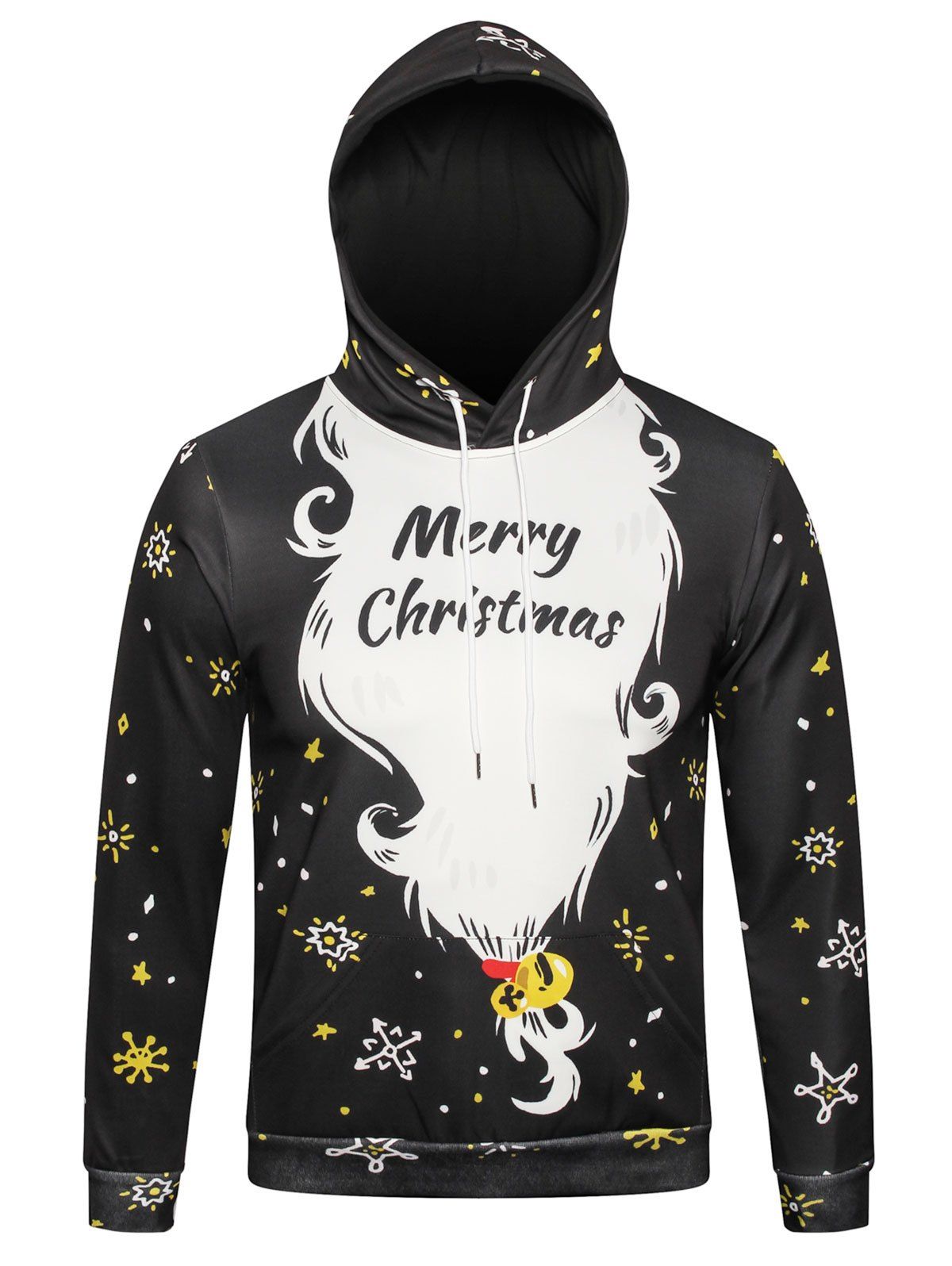 

Drawstring Christmas Cap Print Hoodie, Black