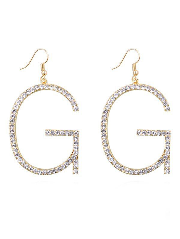 

Rhinestone Inlaid Letter G Hook Earrings, Gold