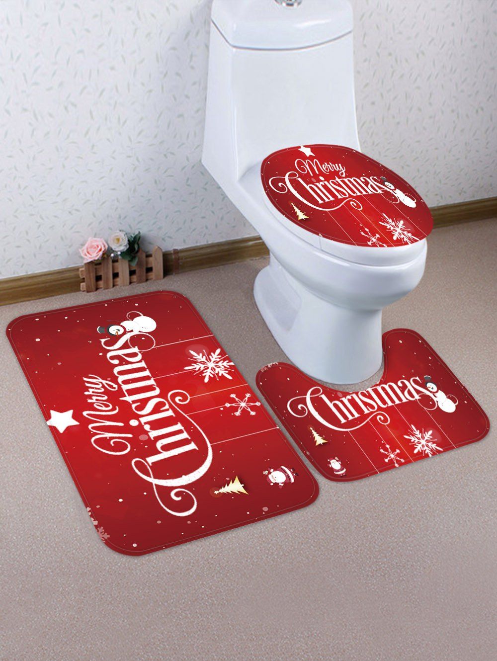 

Christmas Santa Decoration 3 Pcs Toilet Mat Set, Multi