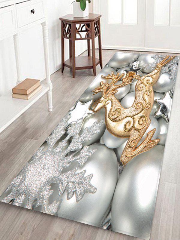 

Christmas Elk Balls Pattern Anti-skid Water Absorption Area Rug, Multi