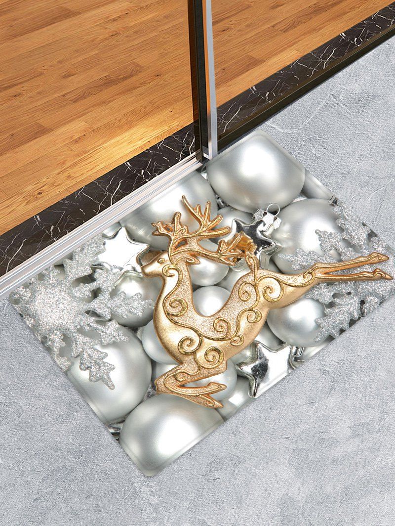 

Christmas Elk Balls Pattern Anti-skid Water Absorption Area Rug, Multi