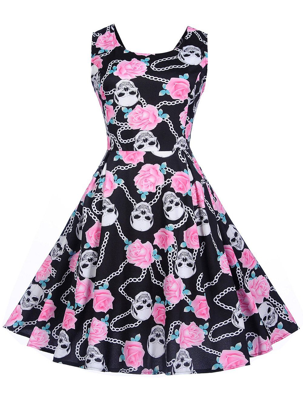 

Vintage Floral Skull Print Pin Up Dress, Black