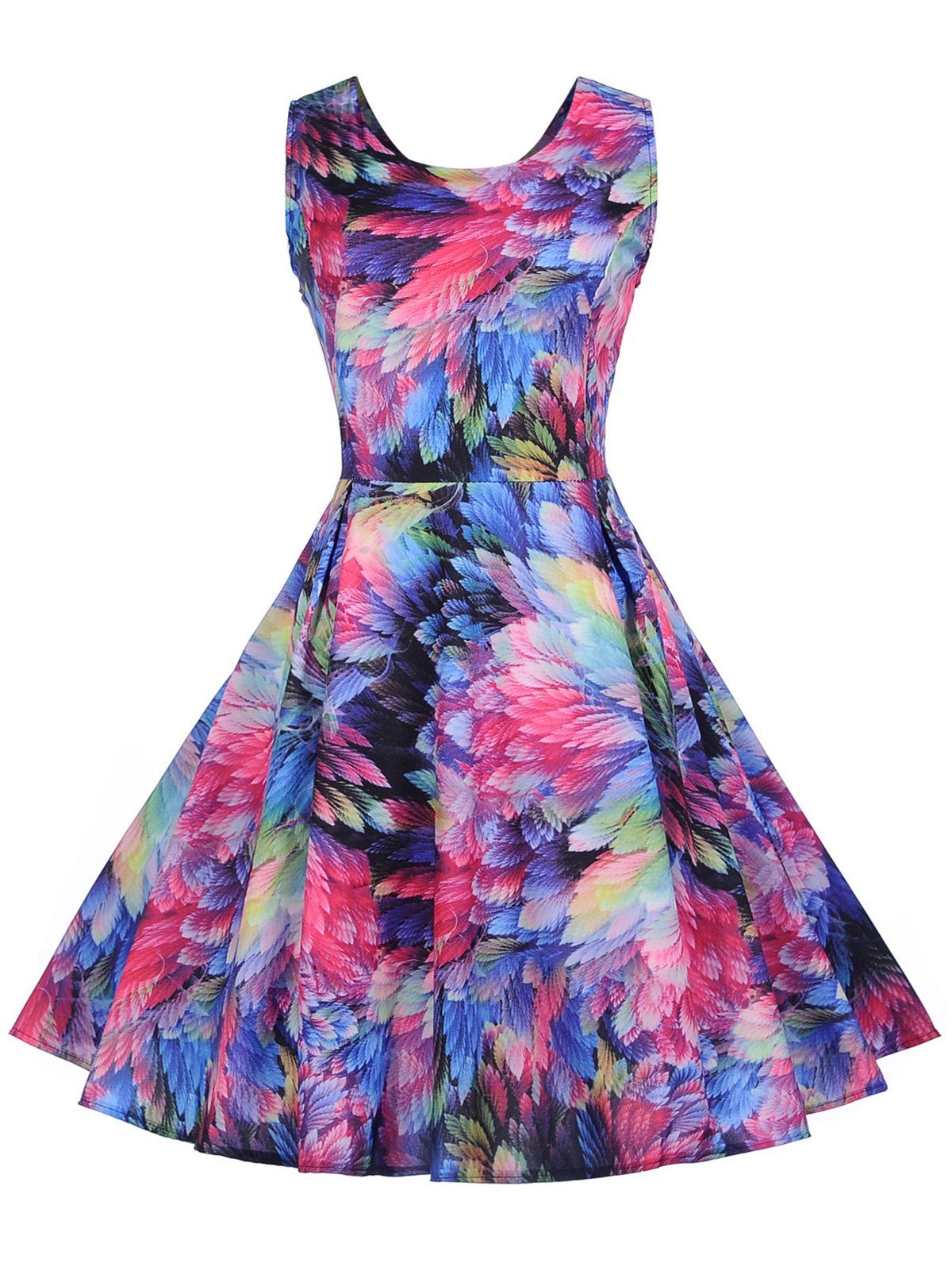 

Vintage 3D Leaves Print Pin Up Dress, Multi