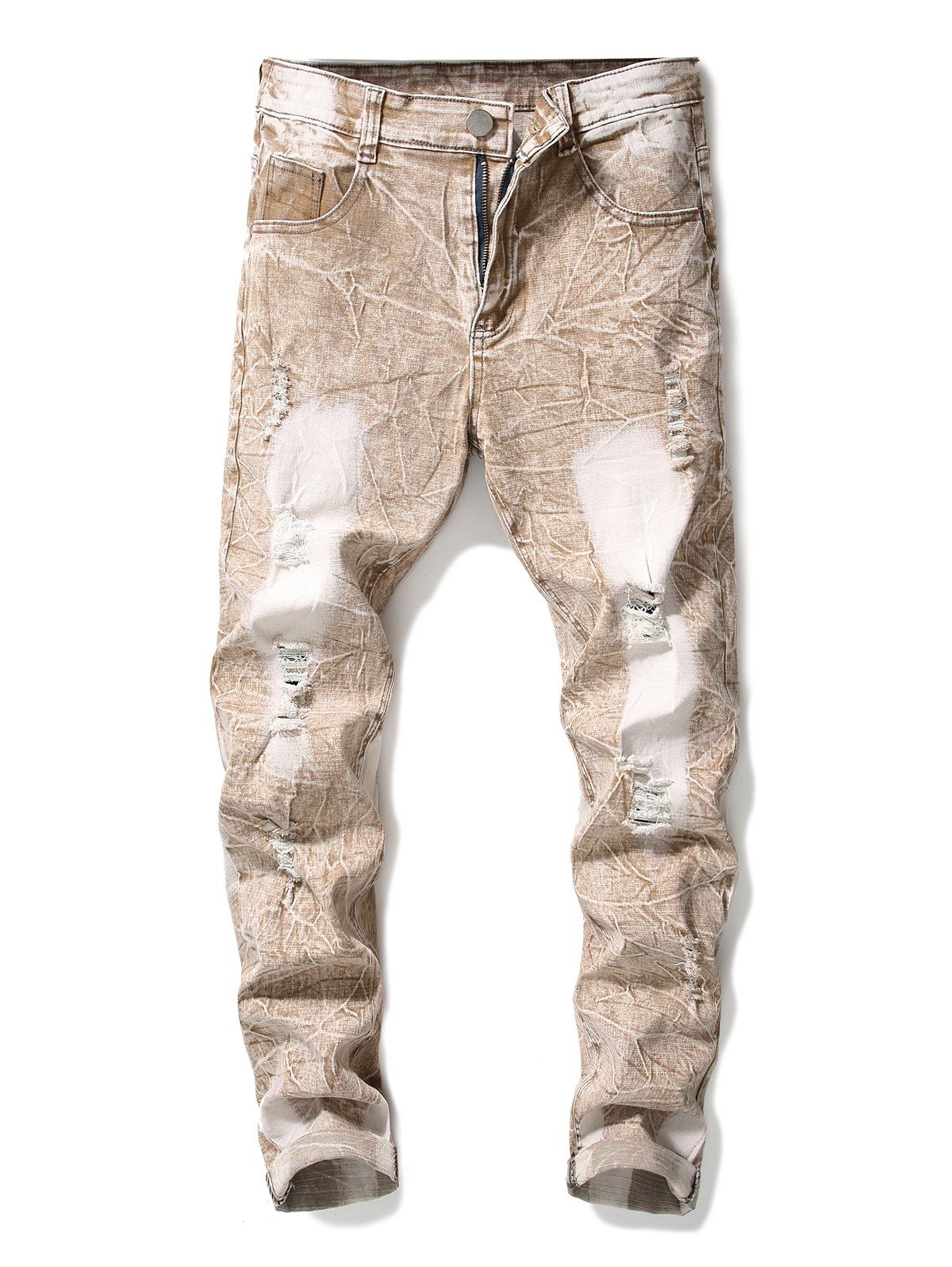 

Bleach Wash Destroyed Cuffed Jeans, Blanched almond
