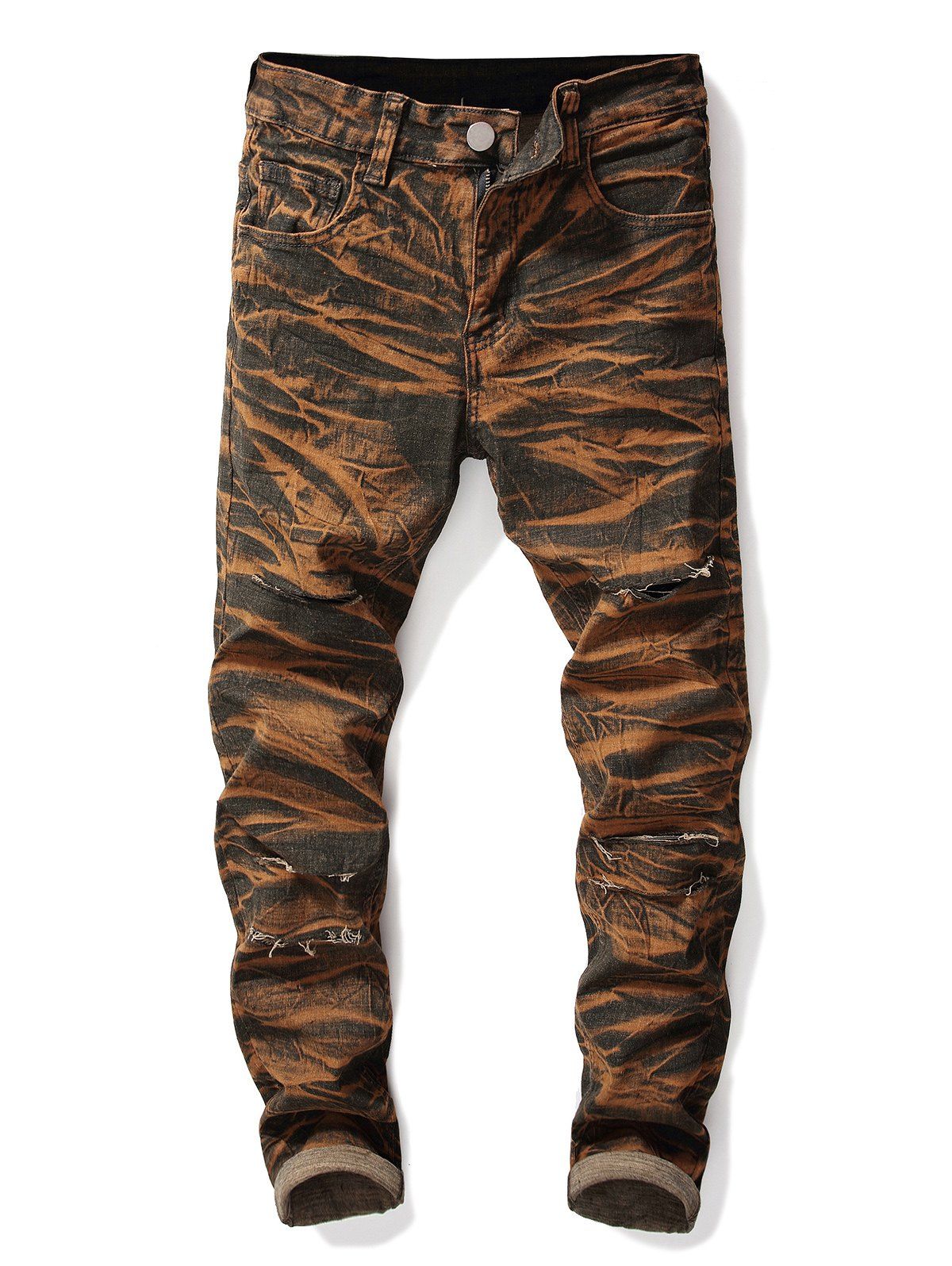 

Tie Dyed Distressed Casual Jeans, Coffee
