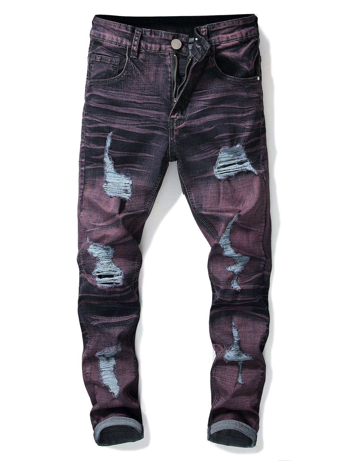 

Ombre Color Distressed Cuffed Jeans, Viola purple