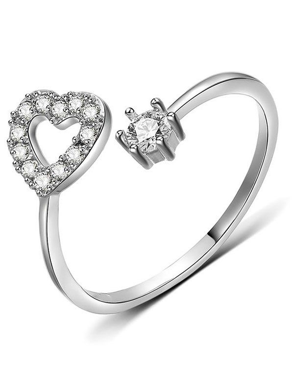 

Rhinestone Decorative Heart Design Finger Ring, Silver