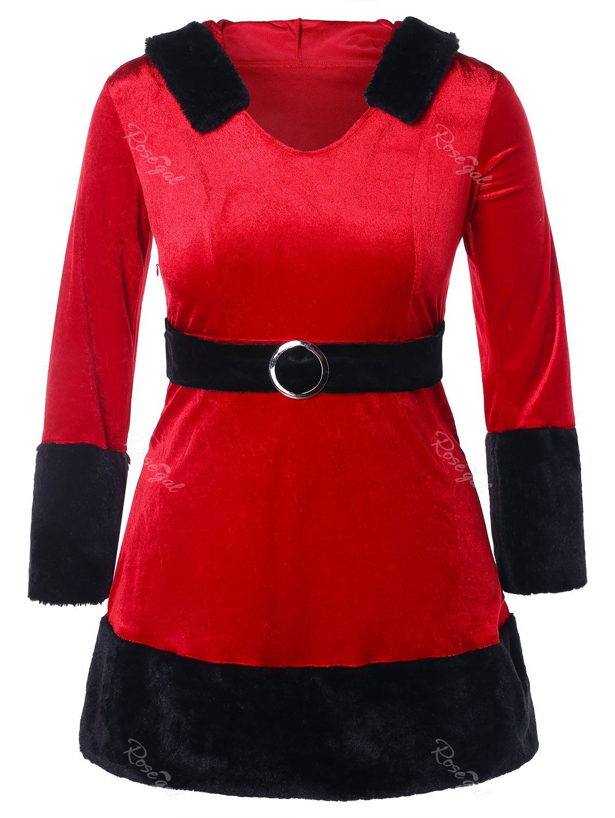 

Christmas O Ring Embellished Plus Size Velvet Dress, Lava red