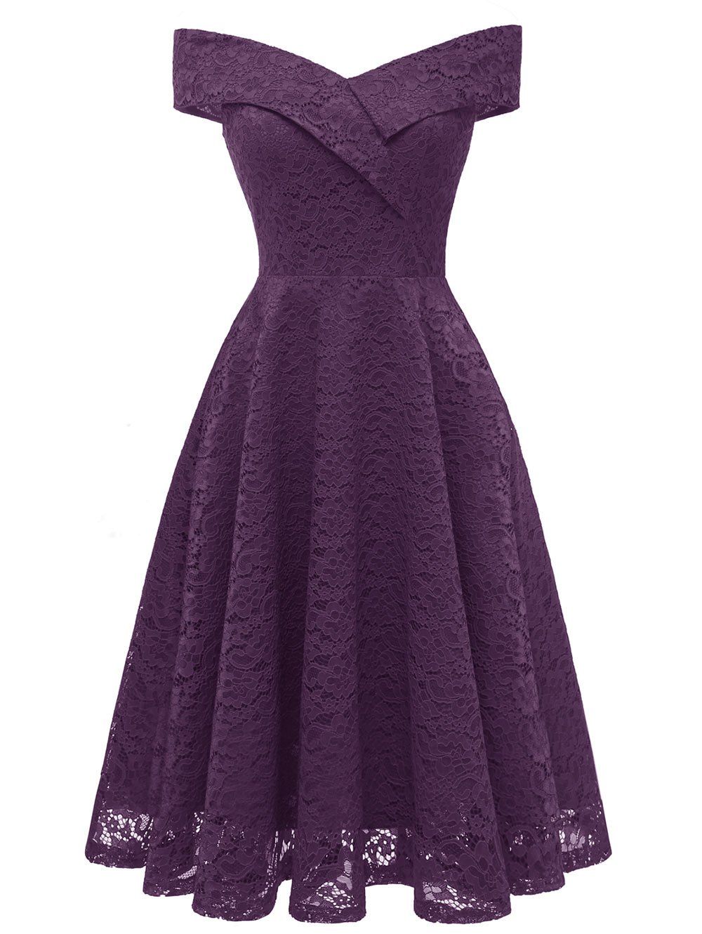 

Lace Off Shoulder Flare Party Dress, Purple iris