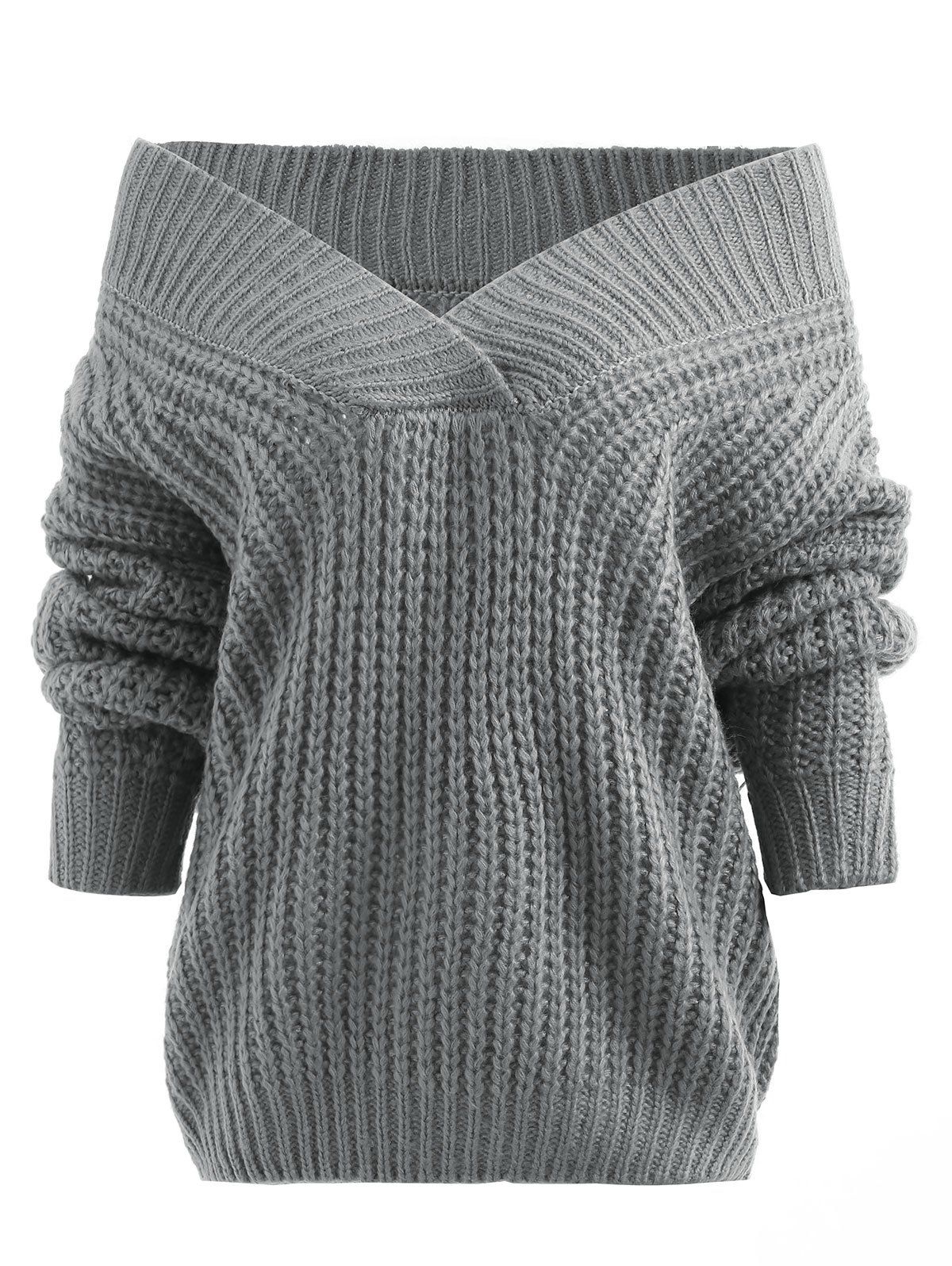 

Off Shoulder Chunky Sweater, Gray