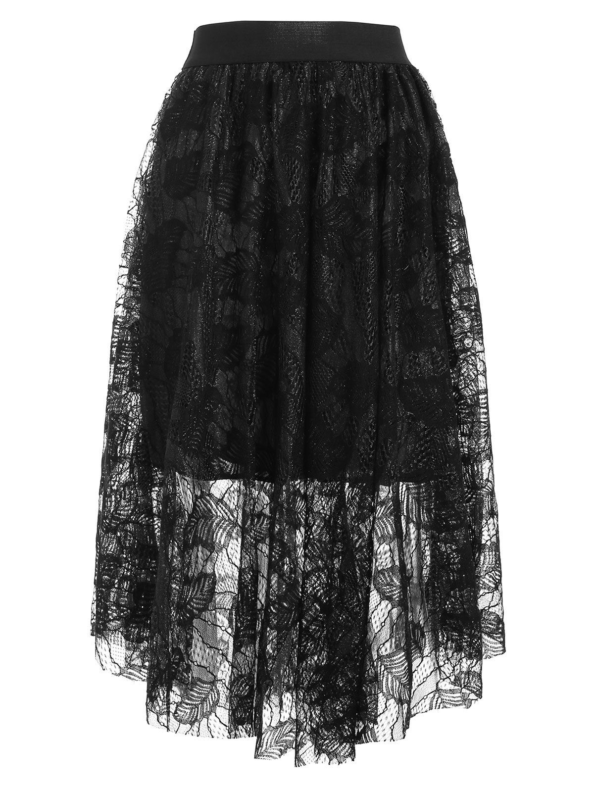 

Elastic Waist Lace Overlay Skirt, Black
