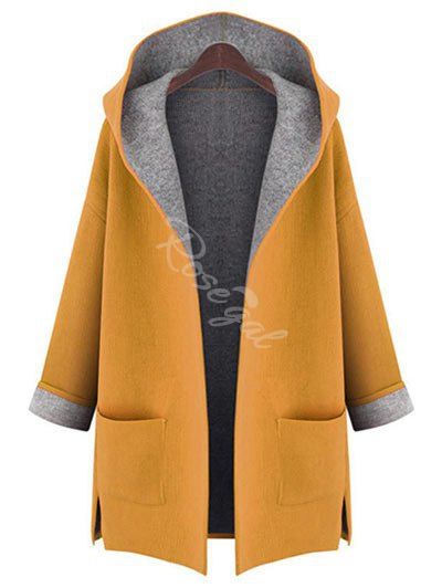 

Plus Size Drop Shoulder Front Pockets Coat, Yellow