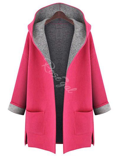 

Plus Size Drop Shoulder Front Pockets Coat, Rose red