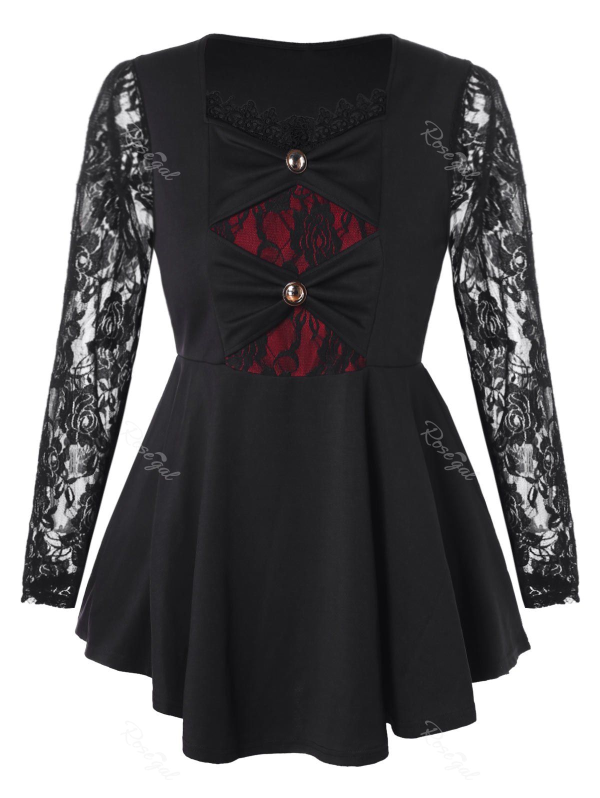 

Plus Size Lace Sleeve Bowknot Embellished Blouse, Black