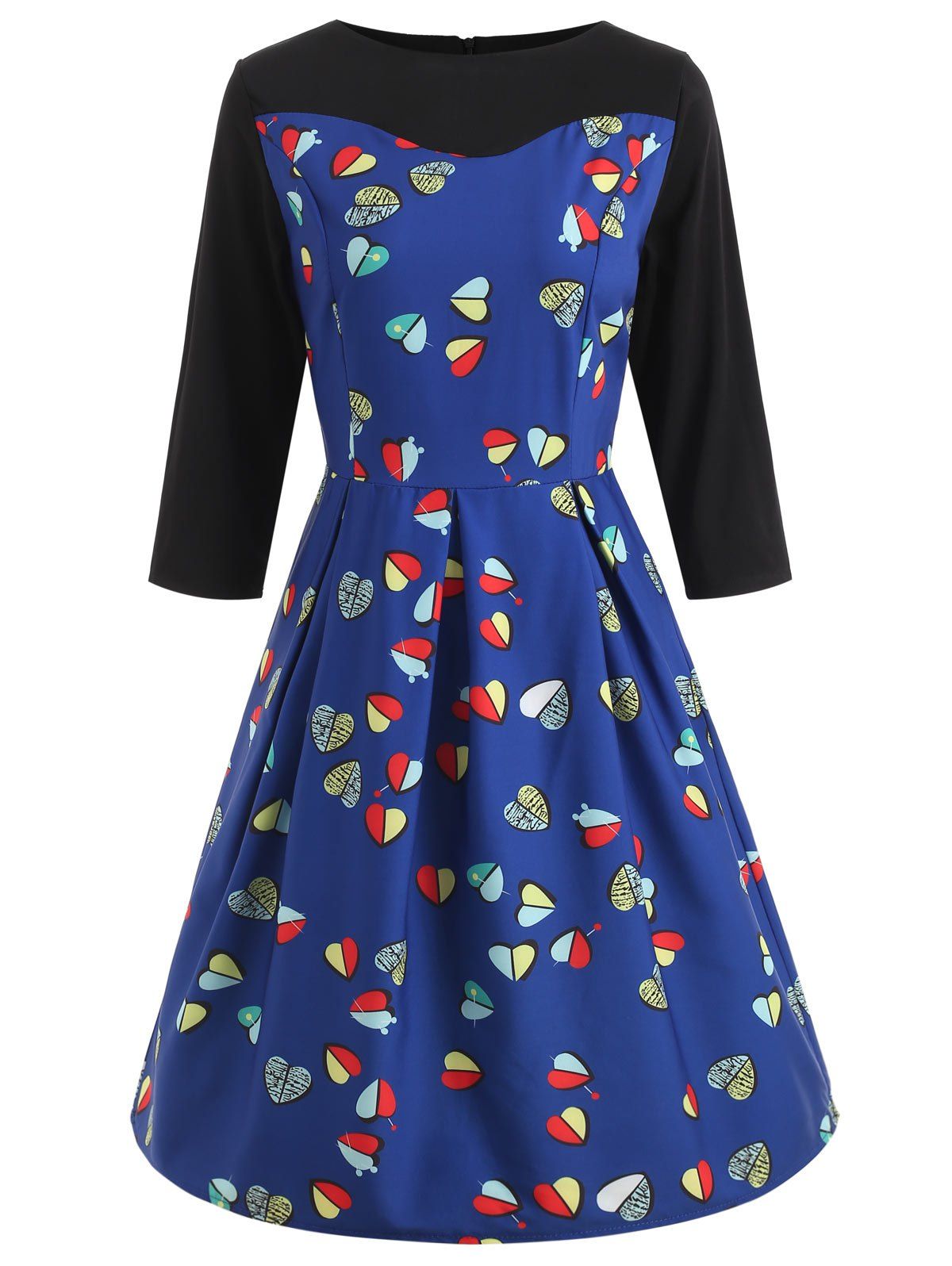 

Heart Print Flare Dress, Blue
