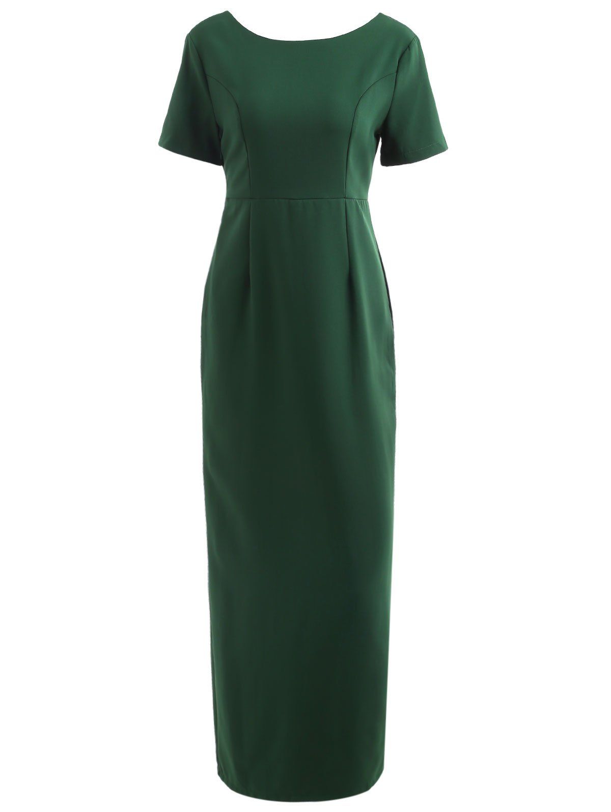 

Vintage Backless Button Long Dress, Sea green