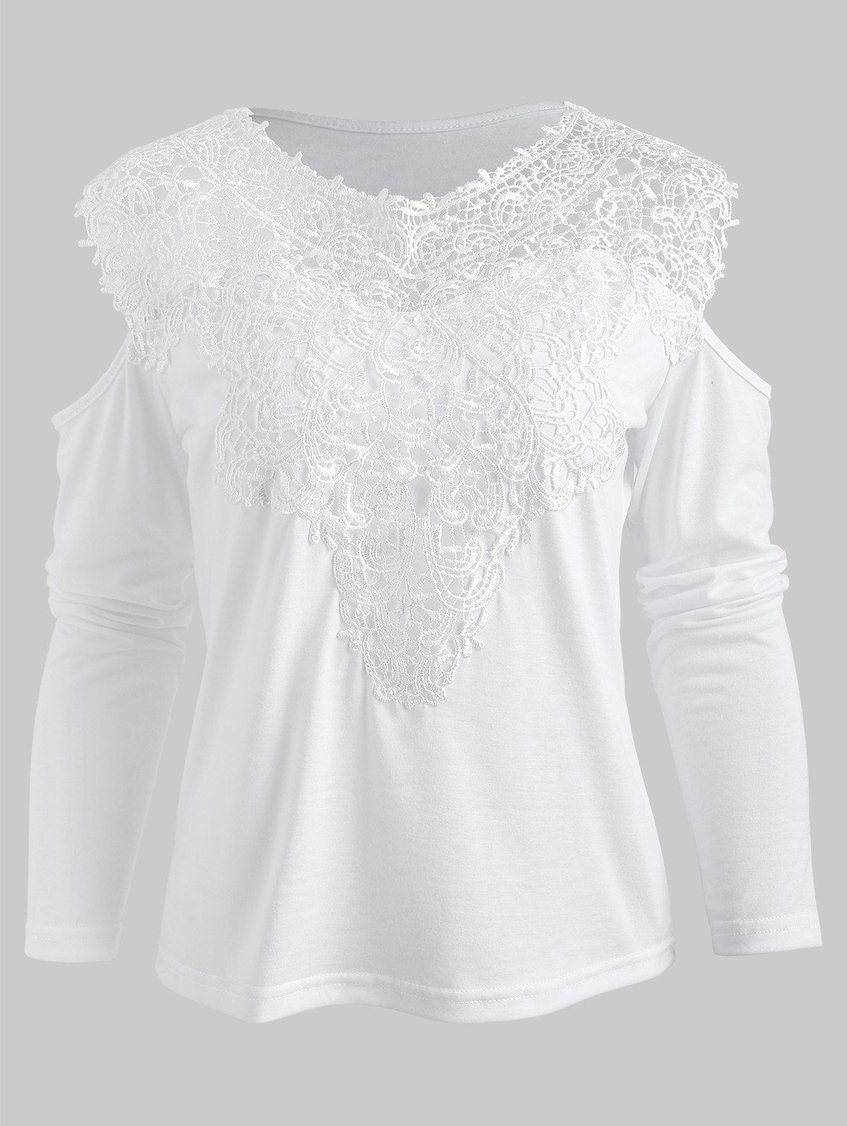 

Lace Panel Cold Shoulder T Shirt, White
