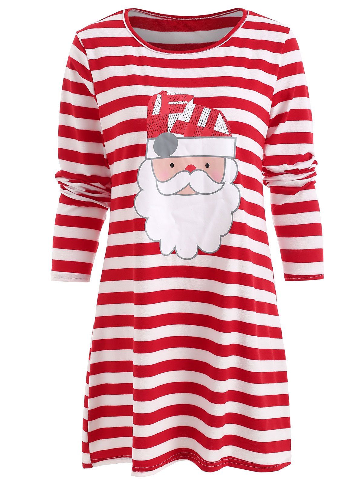 

Santa Claus Print Christmas Striped Dress, Red