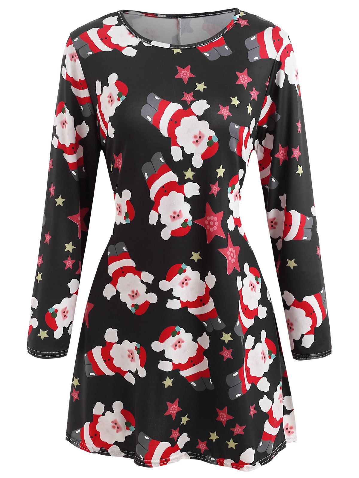 

Printed Christmas Long Sleeve Dress, Black