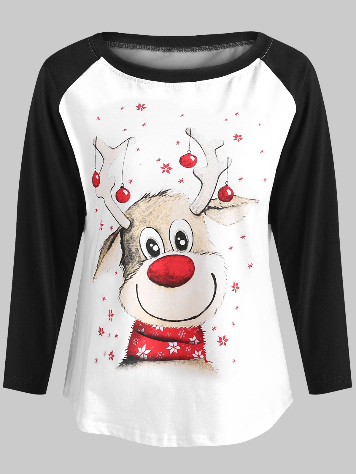 

Christmas Elk Print Baseball Tee, White