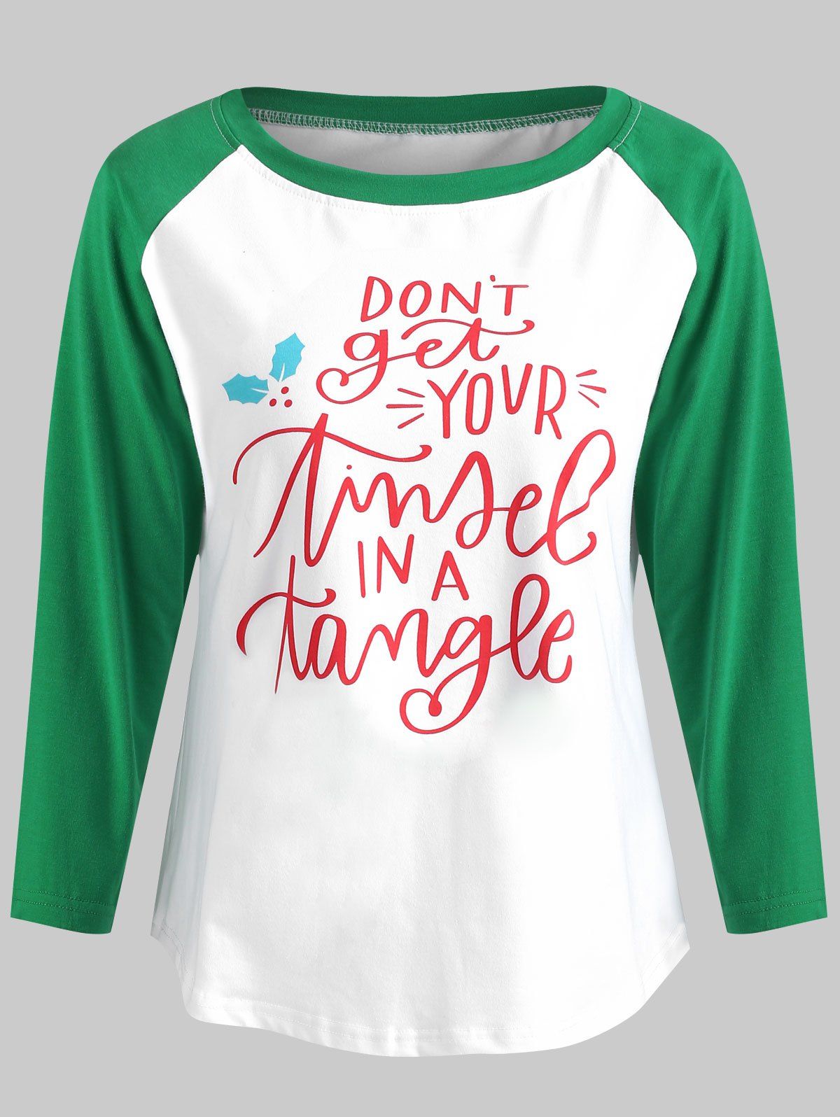 

Christmas Letters Print Contrast Baseball Tee, White