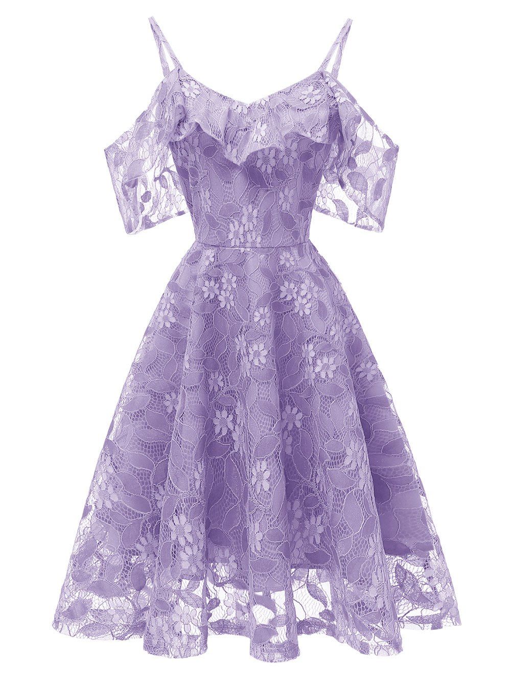 

Ruffle Lace Cold Shoulder Dress, Lavender blue