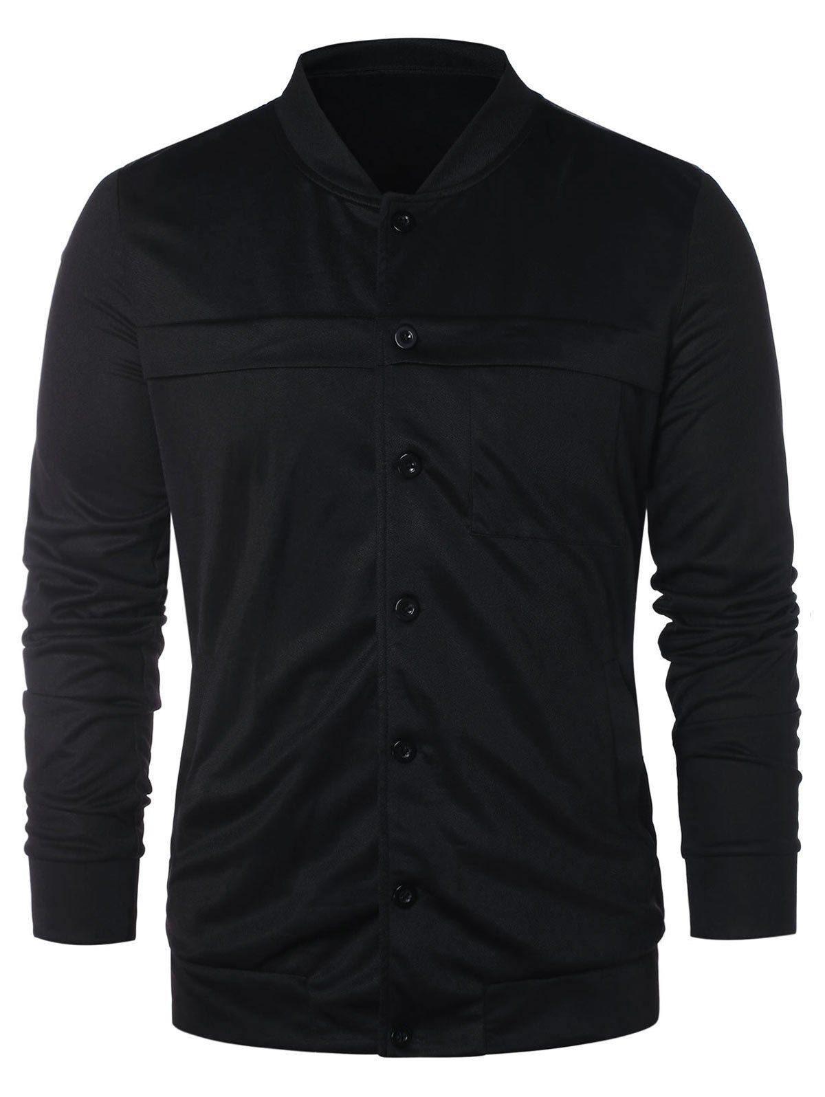 Stand Collar Button Up Solid Jacket, Black