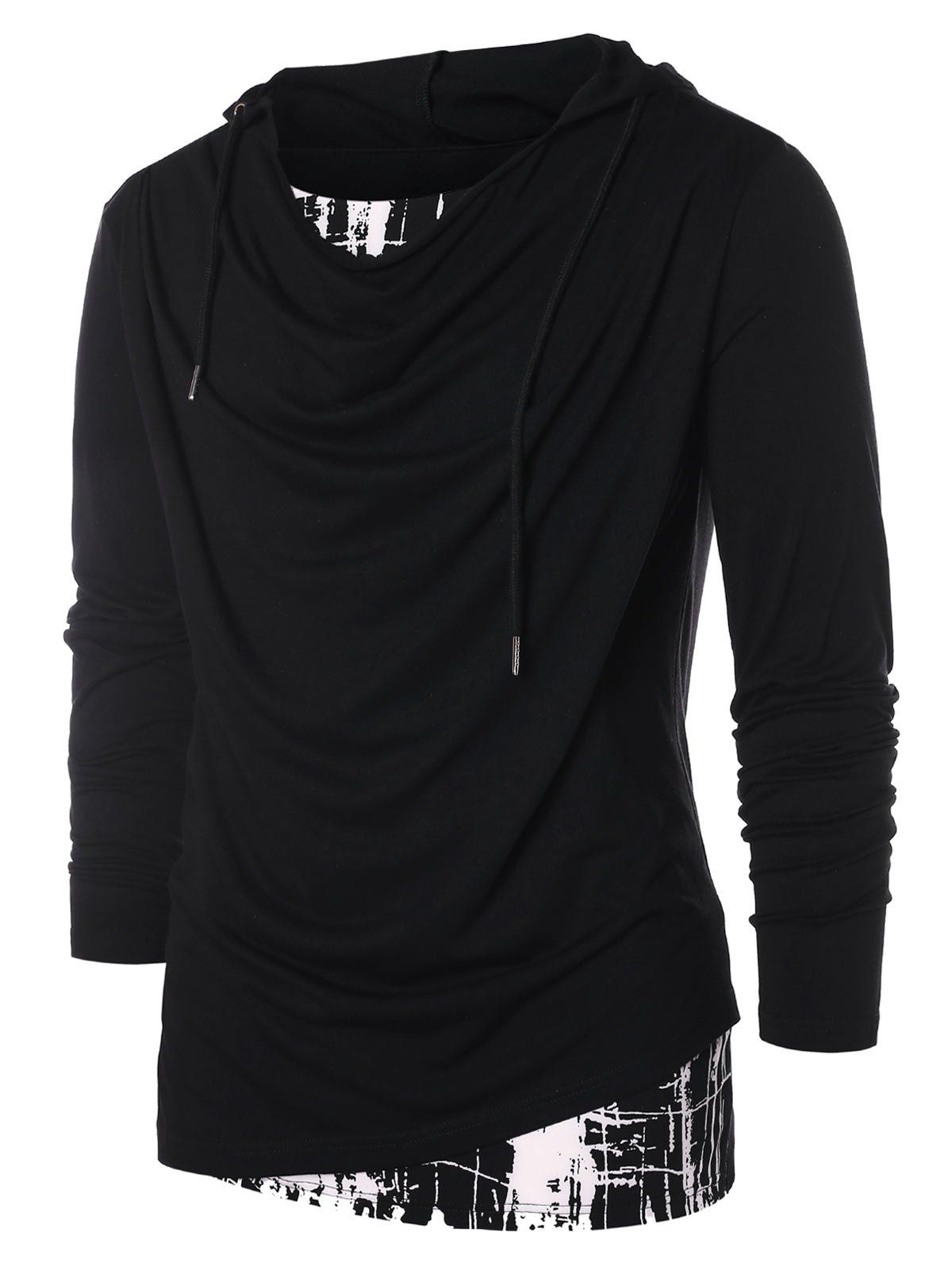 

Faux Twinset Panel Hooded T-shirt, Black