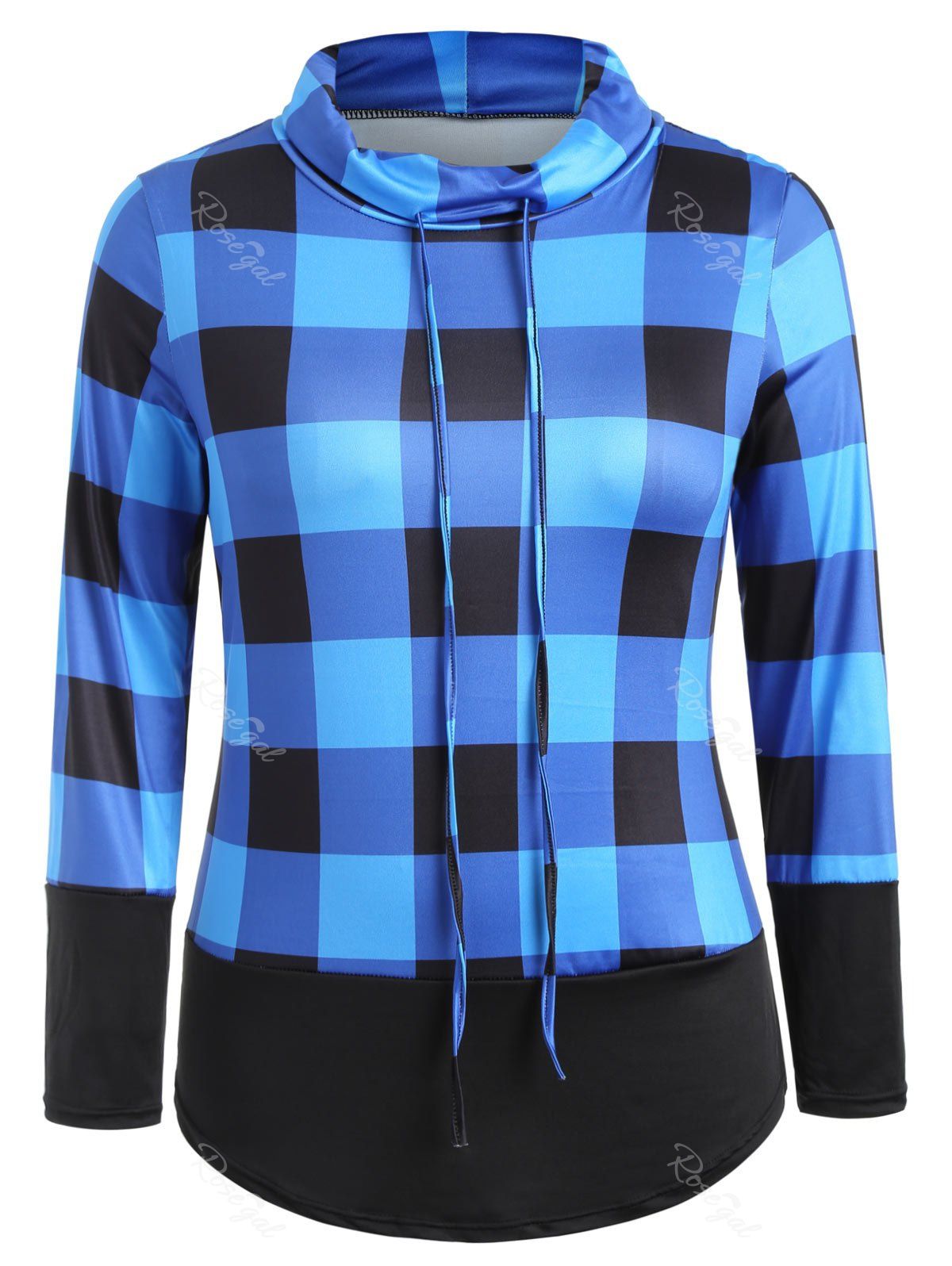 

Cowl Neck Plus Size Plaid Sweatshirt, Blueberry blue