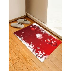 

Christmas Balls Snowflake Pattern Anti-skid Water Absorption Area Rug, Red