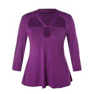 

Plus Size Cut Out Front Twist T-shirt, Purple flower