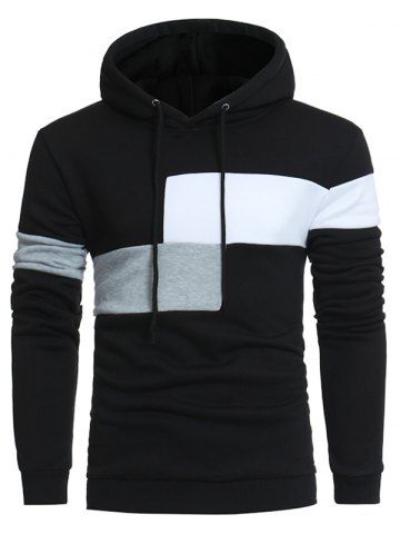 

Color Block Pullover Drawstring Casual Hoodie, Black