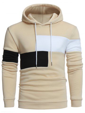 

Color Block Pullover Drawstring Casual Hoodie, Vanilla