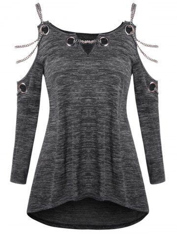 

Plus Size Cold Shoulder Grommet T Shirt, Dark gray