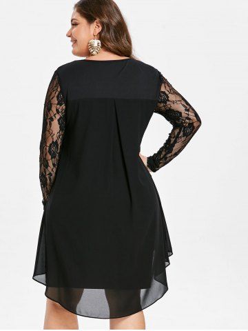 

Plus Size High Low Hem Sheer Lace Sleeve Dress, Black