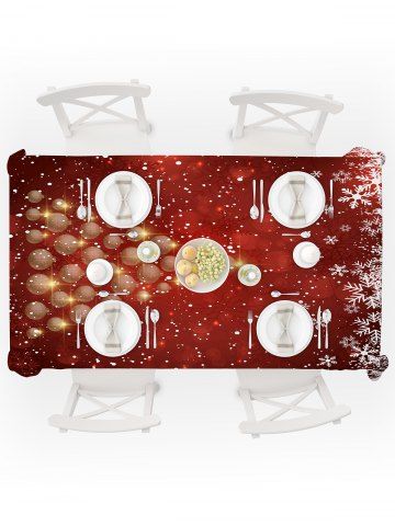 

Christmas Balls Tree Print Fabric Waterproof Tablecloth, Red