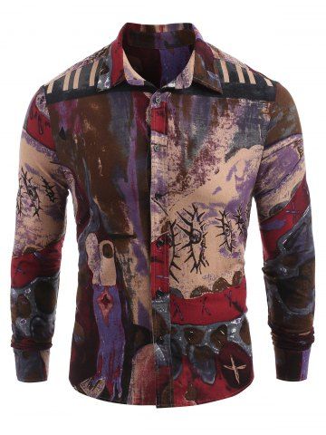 

Vintage Print Button Up Shirt, Multi