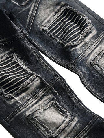 

Patched Spliced Distressed Slim Fit Jeans, Dark slate blue