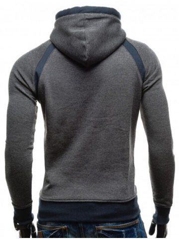 

Fleece Lined Stripe Contrast Pockets Hoodie, Dark gray